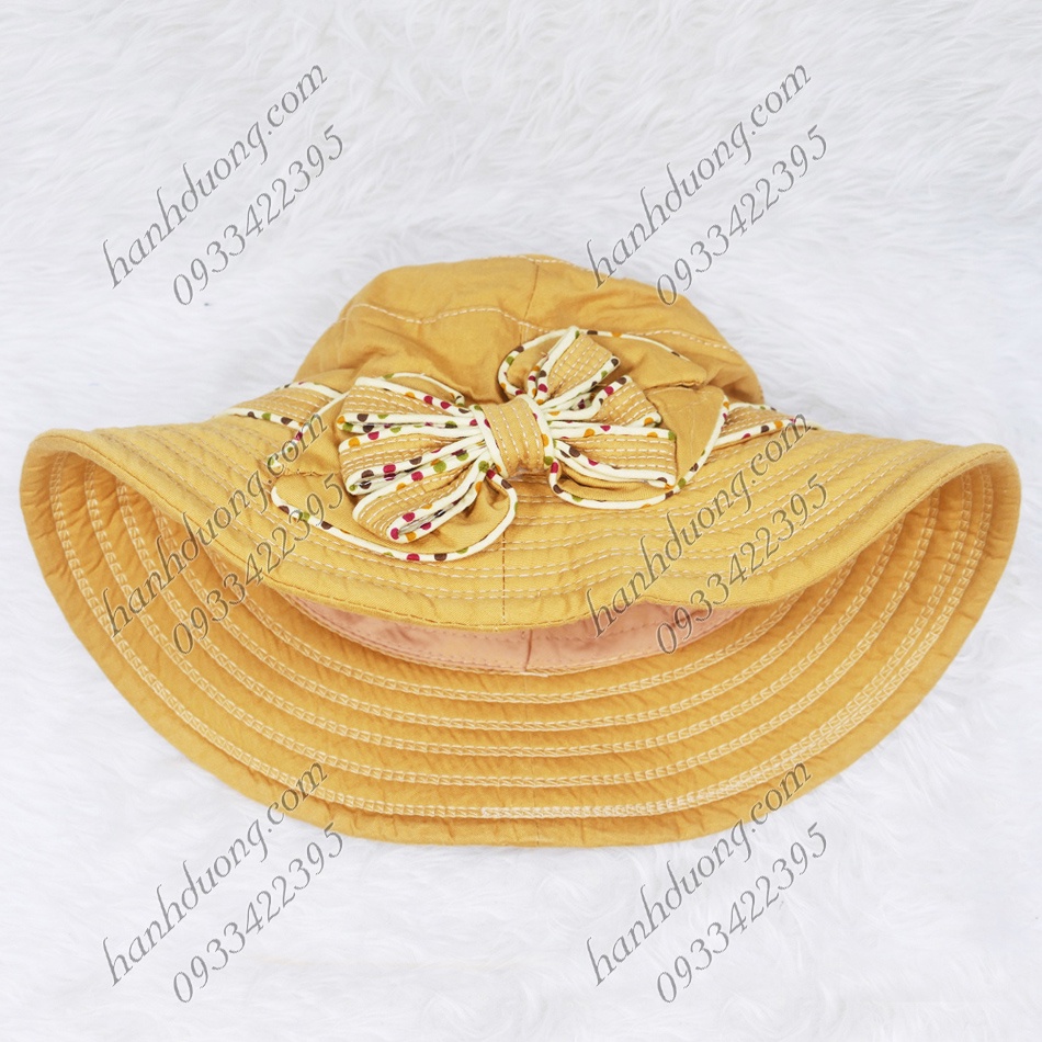 Mũ bo vành rộng 7cm nón tai bèo vành rộng gắn nơ chấm bi, vải cotton cao cấp của AT phù hợp cho nữ