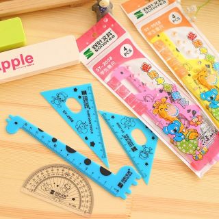 Bộ dụng cụ học tập 4 món, Thước kẻ, Ê ke, Đo Độ
