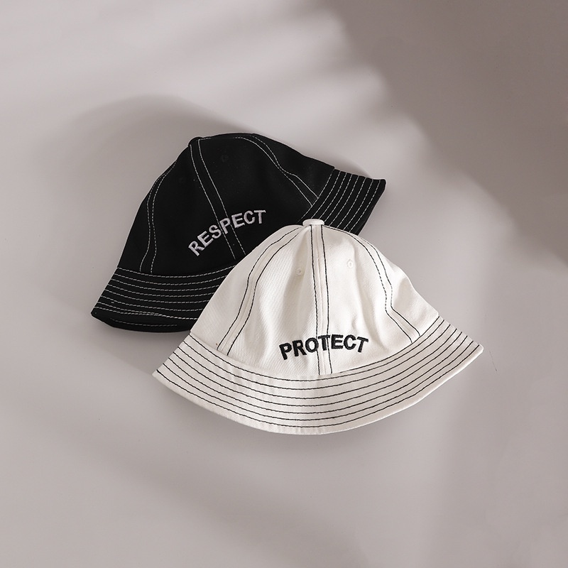 Nón Tai Bèo Màu Trắng Đen Thêu Chữ Phong Cách Hàn Quốc Đơn Giản