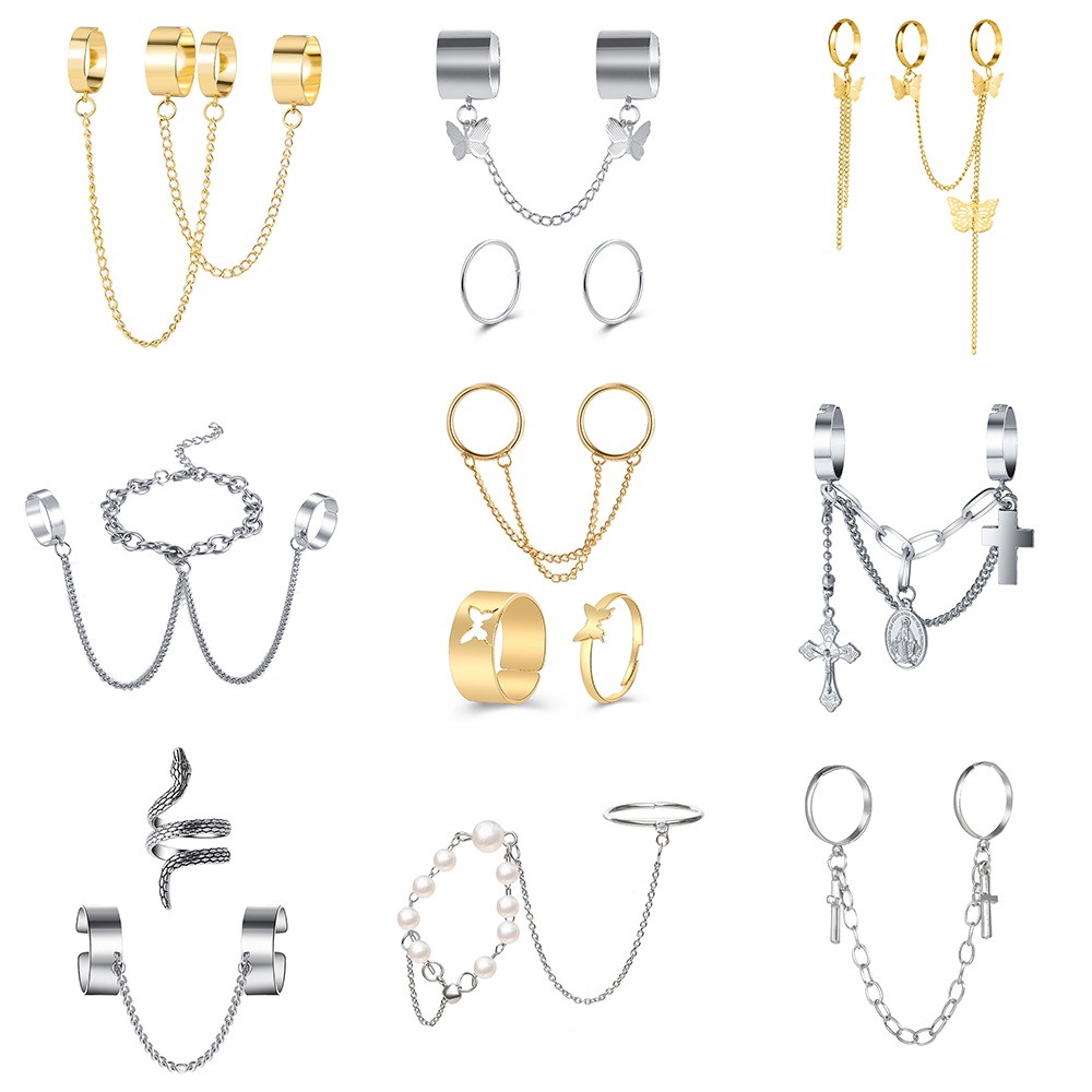 Set nhẫn đeo tay kim loại phong cách retro cho nam nữ