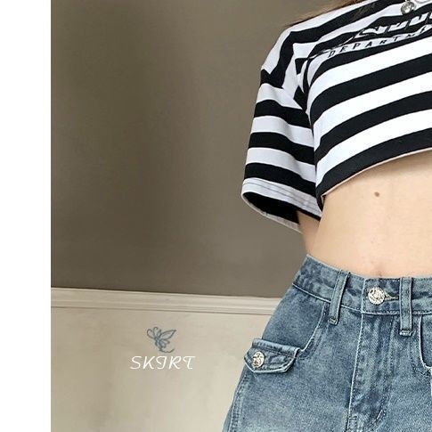 Jiashucheng Chân Váy Denim Xẻ Tà Lưng Cao Thời Trang Mùa Hè Cho Nữ