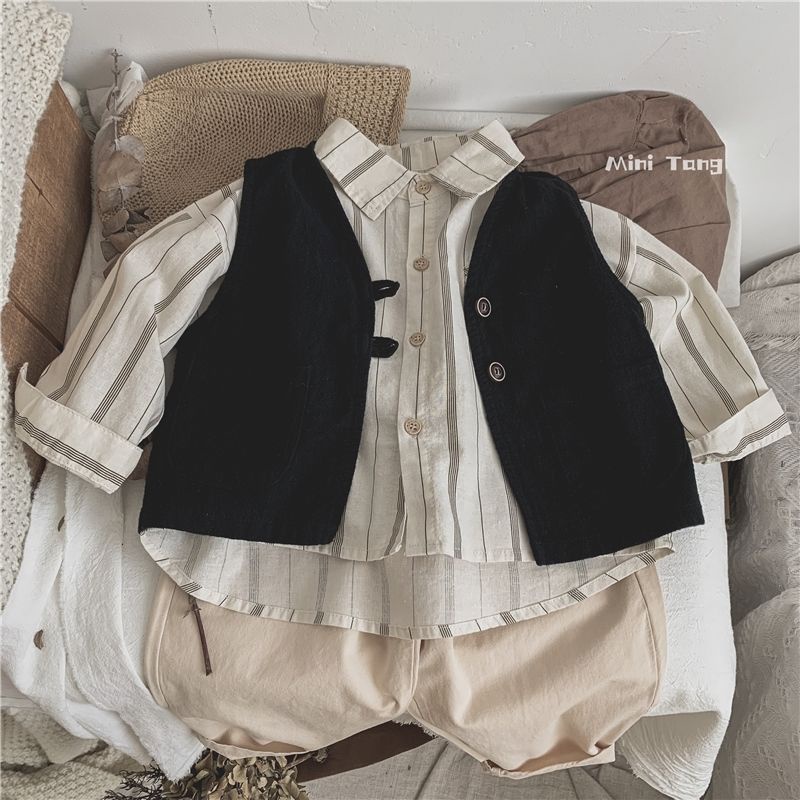 Áo Sơ Mi Họa Tiết Kẻ Sọc Thời Trang Xuân Thu Mới Cho Bé Trai Và Gái