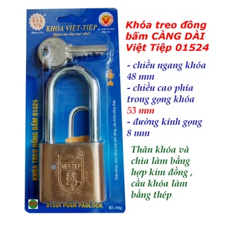 Ổ khóa treo càng dài 5CM Việt tiệp 01524 kiểu bấm chất liệu hợp kim đồng