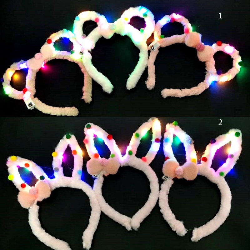 Băng Đô Tai Thỏ Có Đèn Led Dễ Thương Dùng Làm Đạo Cụ Chụp Ảnh Halloween