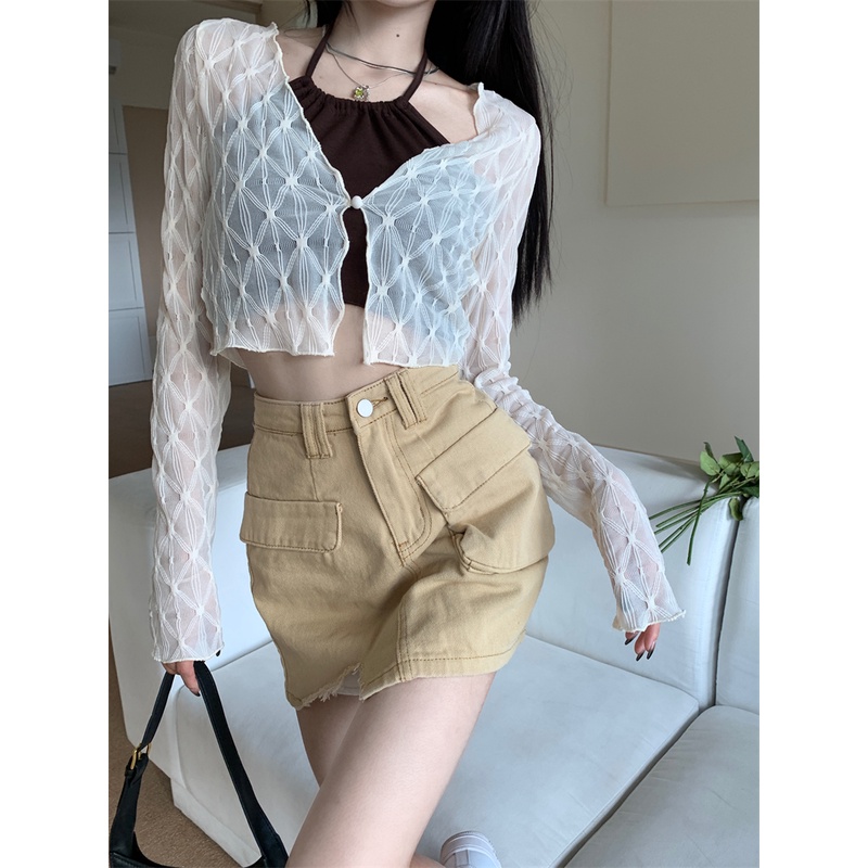 Porozi  Áo khoác cardigan  dệt kim mỏng tay dài phong cách Hàn Quốc thời trang dành cho nữ