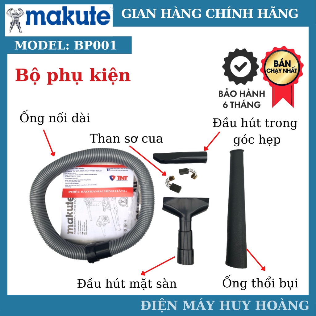 Máy thổi hút bụi 2 chức năng công suất 800W Makute. Dây đồng 100%