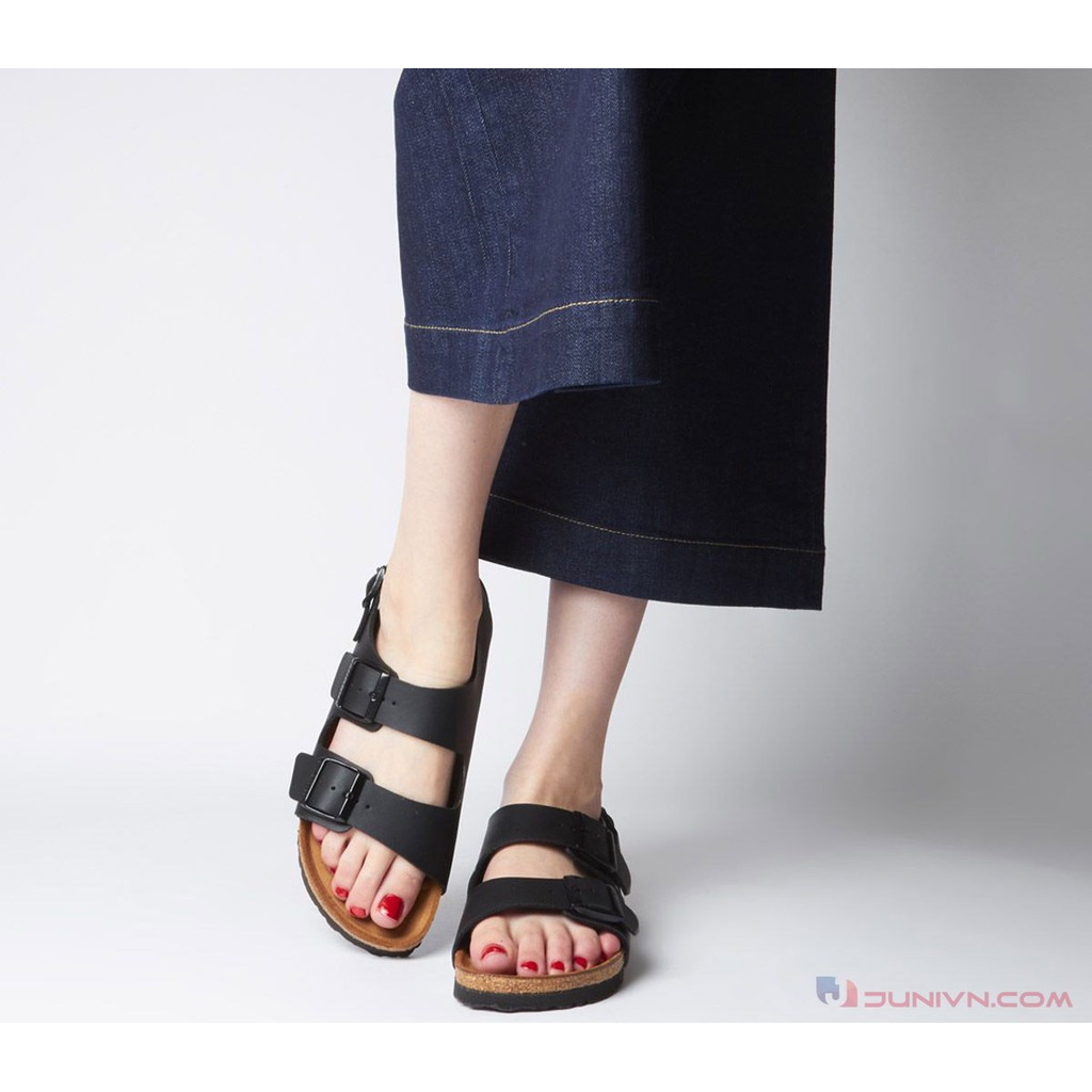 [DA BÒ THẬT] D02-Dép Sandal da bò quai ngang Birken Bioline Unisex (Đế trấu) – Juni Store