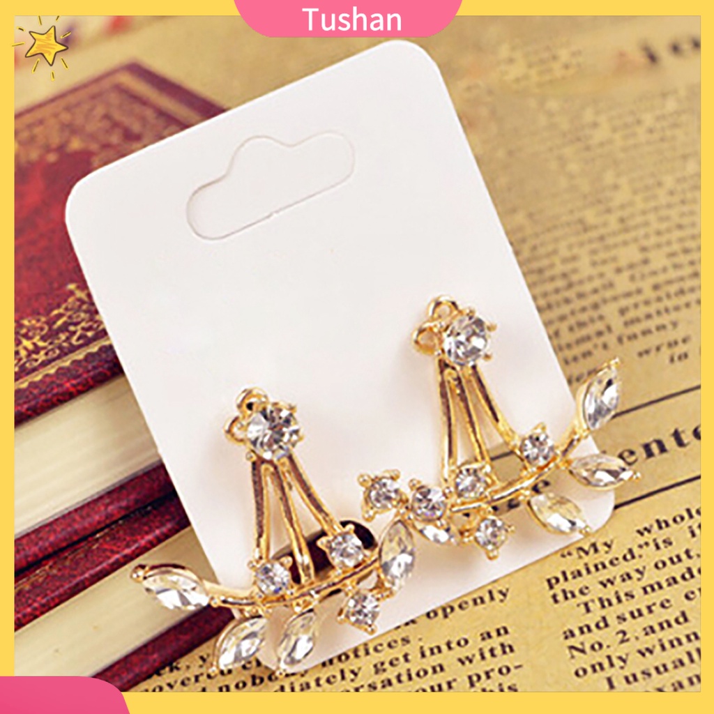 Khuyên tai hình lá cây đính đá phong cách cổ điển