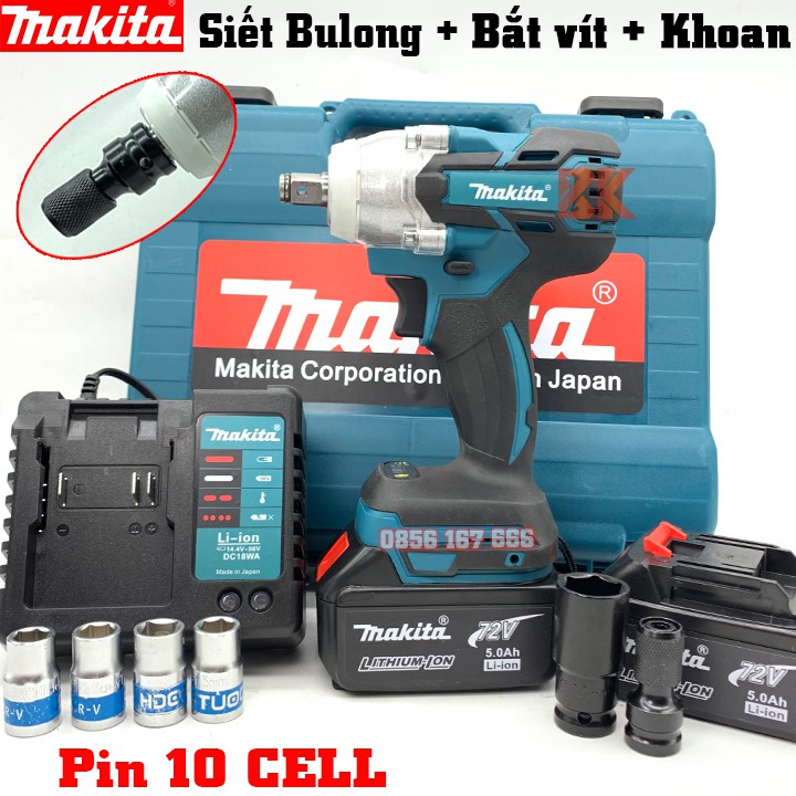 Máy Siết BuLong Makita 72V - [TẶNG 5 ĐẦU KHẨU + Đầu Chuyển Bắt vít] – Máy Siết Bu Lông,  Máy Khoan Pin - Không Chổi Than