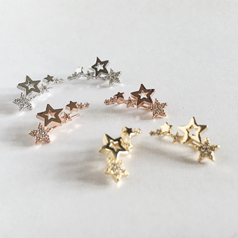 Đôi bông tai đính đá zircon màu trắng hình ngôi sao đơn giản thời trang cho nữ