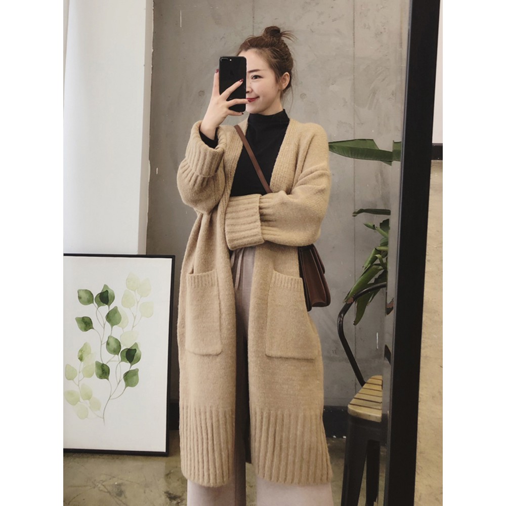 (ORDER) Áo khoác cardigan len mềm mịn dày dặn dáng rộng dài hai túi không khuy style Hàn Quốc cao cấp ( HÀNG_MỚI )