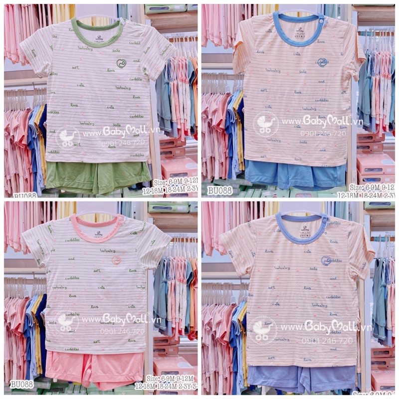 [Bubaby] Bộ cộc cài vai kẻ chữ vải siêu mát mịn
