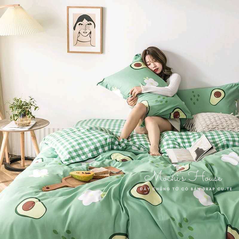 [VẢI SIÊU ĐẸP] BỘ CHĂN GA GỐI COTTON POLY TRÁI BƠ XANH SIÊU CUTE DRAP GIƯỜNG | BigBuy360 - bigbuy360.vn