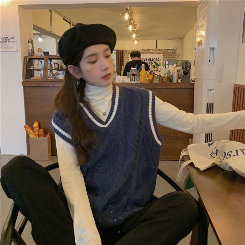 Áo Dệt Kim Sát Nách Cổ Chữ V Dáng Rộng Màu Sắc Tương Phản Phong Cách Hàn Quốc Cho Nữ | BigBuy360 - bigbuy360.vn