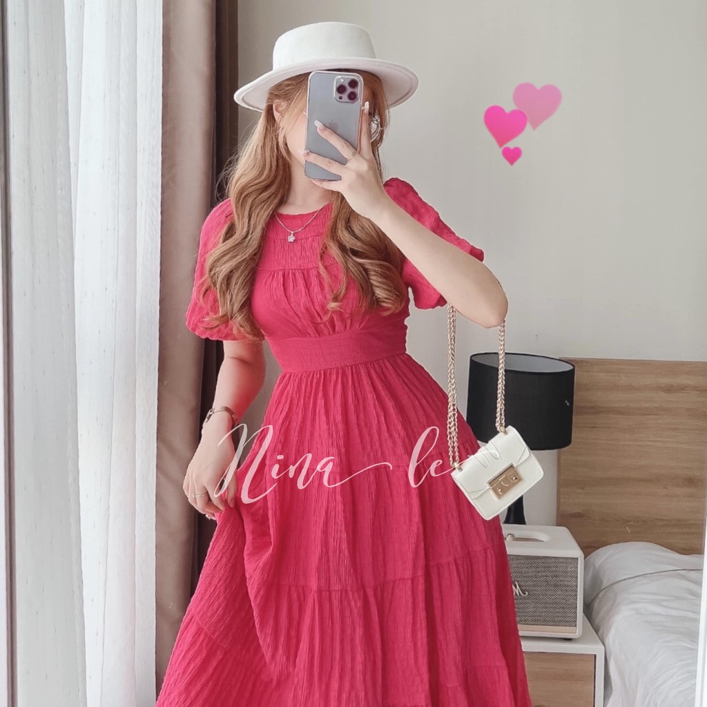 Đầm váy nữ dáng xòe xếp tầng, màu sắc (Hồng, Tím, Vàng) sang trọng, thích hợp cho nàng đi biển