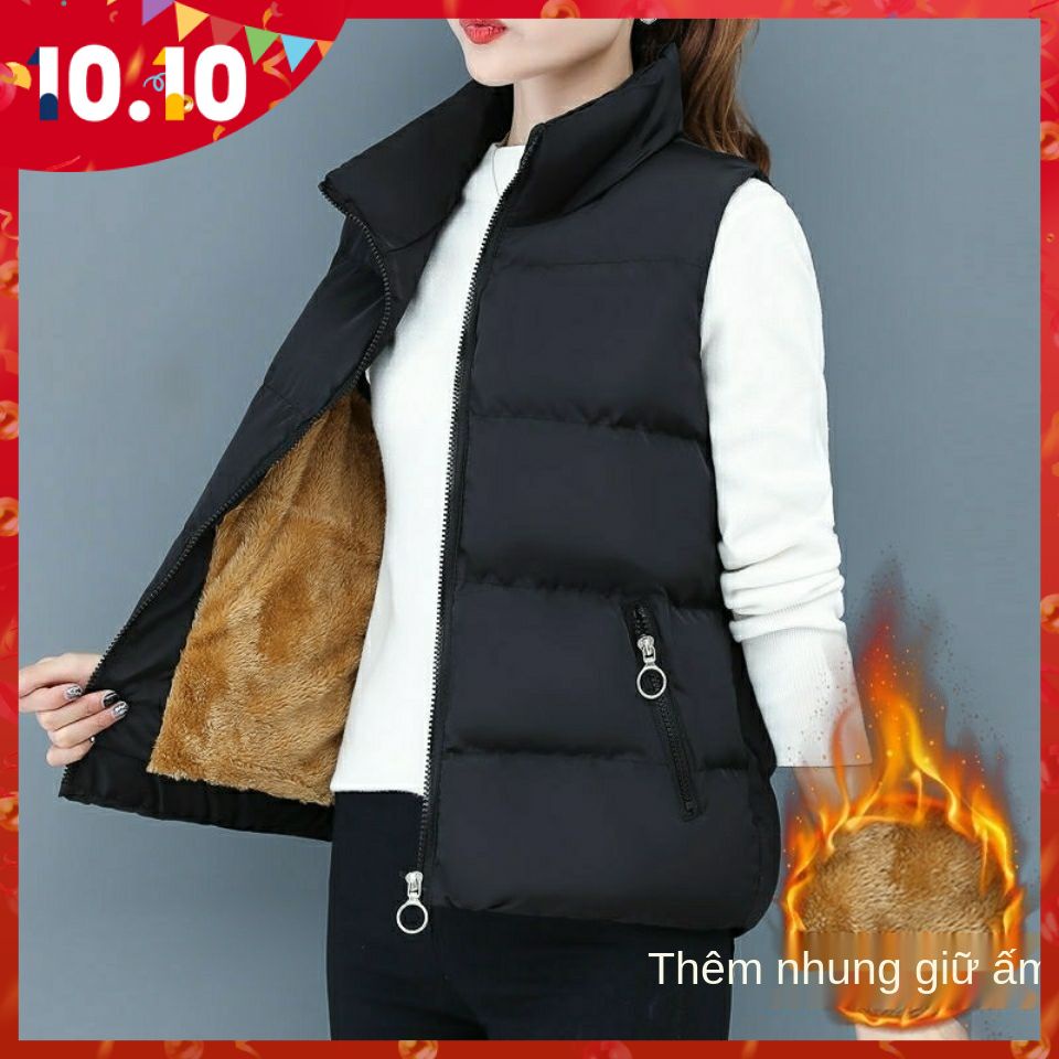 Áo khoác phao sát nách vải cotton phối nhung dày giữ ấm thời trang cho nữ 2021