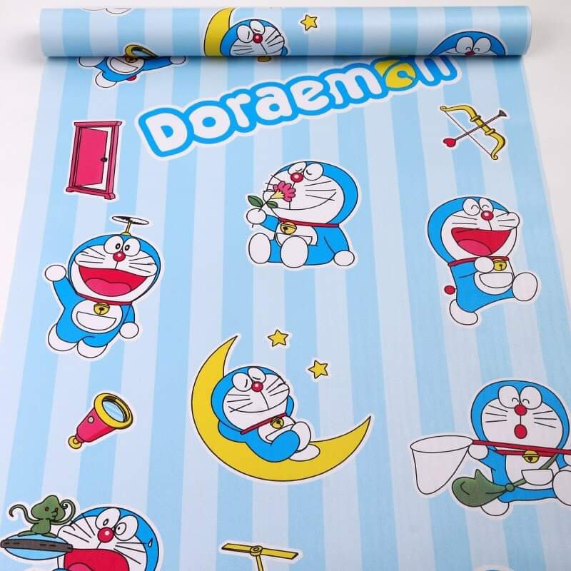 (tặng dụng cụ ) combo10m giấy dán tường Đoremon sọc