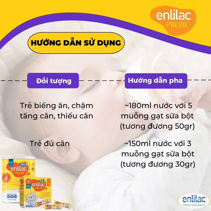 Sữa bột Enlilac probi Protein A2 Baby (Hộp 400/900g) giúp tăng sức đề kháng cho bé