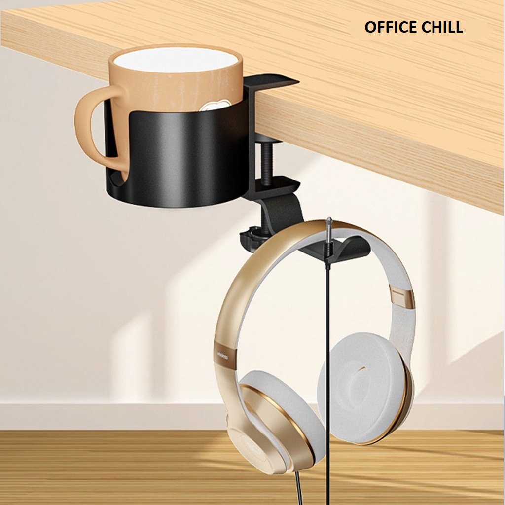Giá Đỡ Tai Nghe Giá Treo Tai Nghe Kèm Đỡ Cốc Nước Kẹp Cạnh Bàn 2in1 Xoay 360 Độ Đa Năng Tiện Dụng