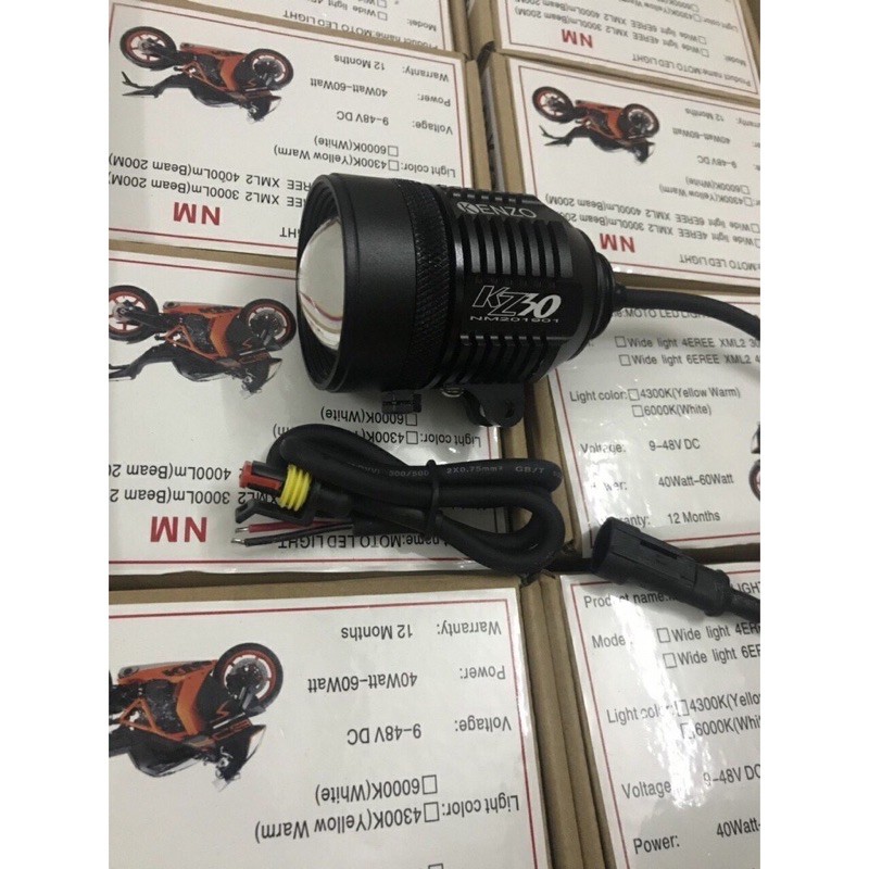Đèn trợ sáng kenzo kz30 chỉnh được tiêu cự sáng chụm toả tặng full phụ kiên gắn xe
