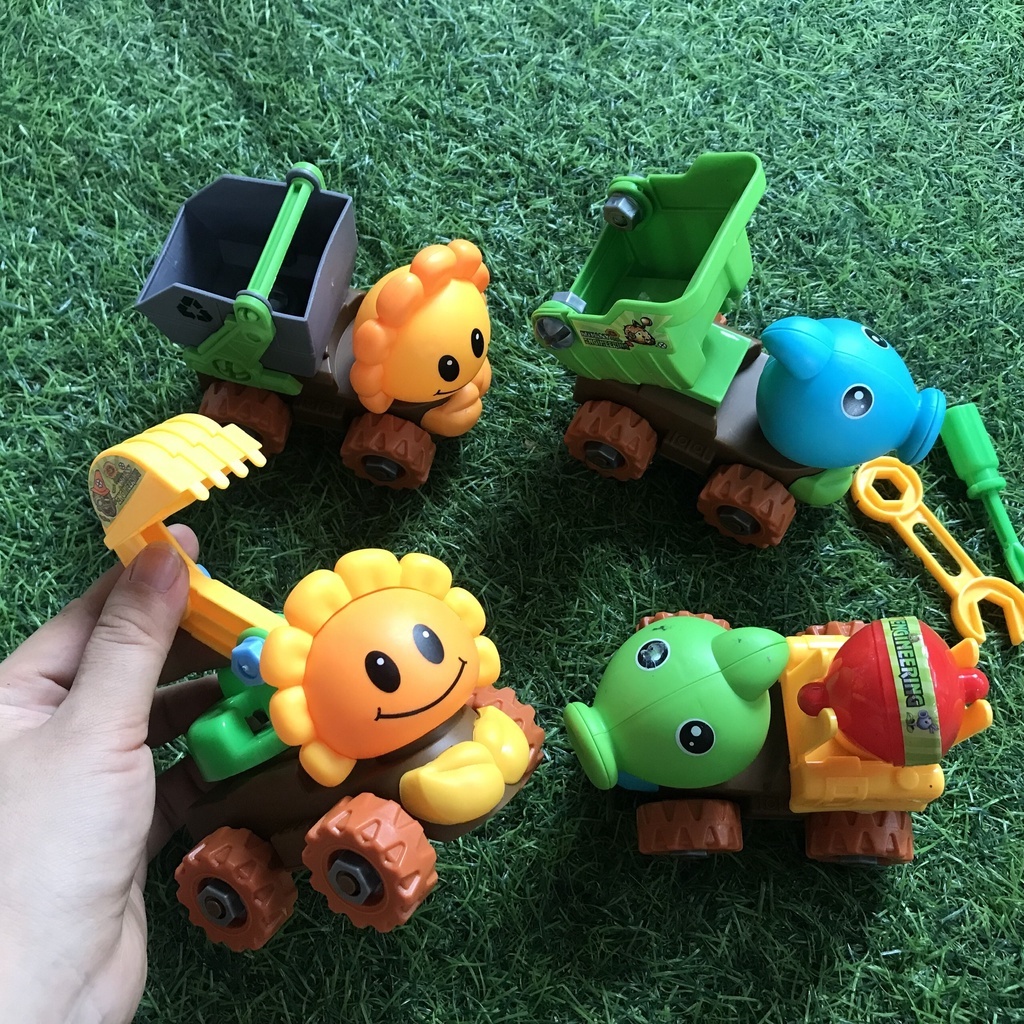 Túi 4 xe Zombie &amp; Plants công trường kèm 2 dụng cụ tháo lắp bằng nhựa cao cấp - Smart Baby