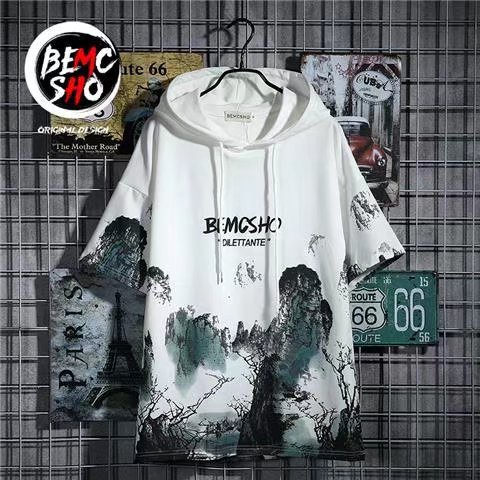 Áo Thun Hoodie Tay Ngắn Dáng Rộng Phong Cách Hip Hop Đường Phố Thời Trang Mùa Hè 5Xl