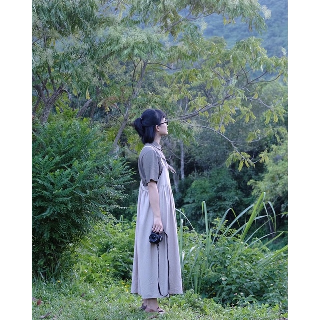 Váy yếm linen phong cách Mori vintage dây tuỳ chỉnh