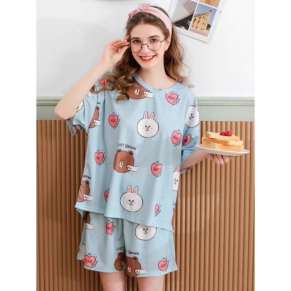 Bộ thun đùi nữ hoạ tiết hoạt hình dễ thương