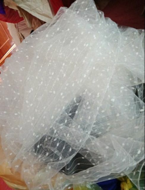 Vải Voan Lưới Chấm Bi May Váy Tutu