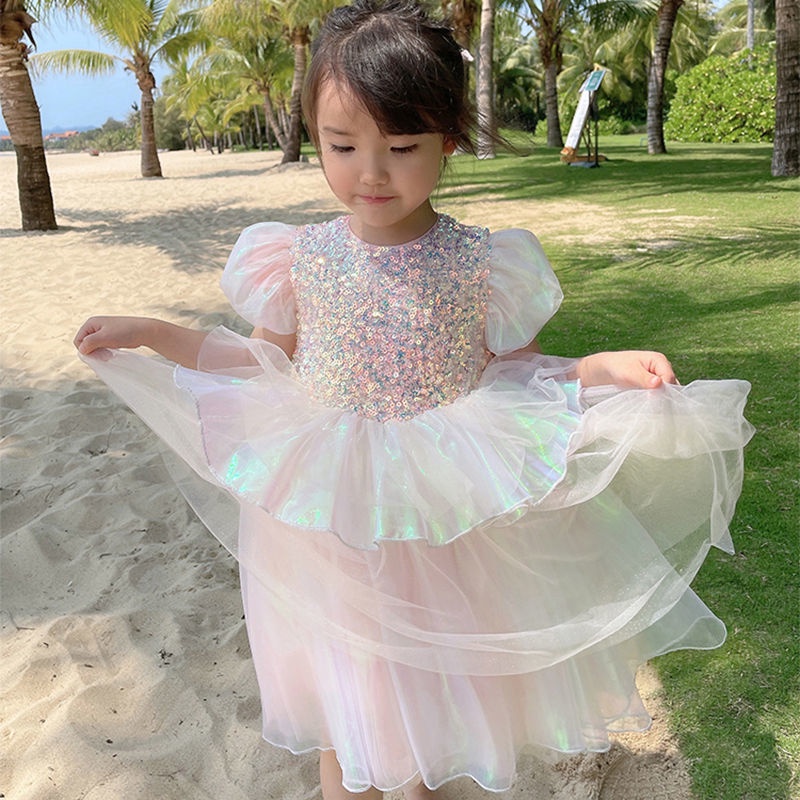 Đầm Công Chúa Tay Ngắn Phong Cách Phương Tây Mới Cho Bé Gái