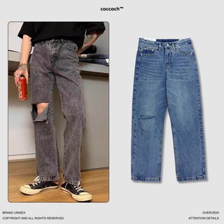 Quần jeans suông nam nữ rách gối Q622 by COC CACH