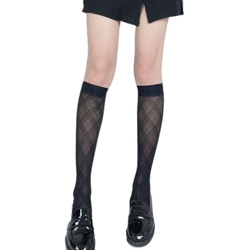 Vớ Dài Qua Gối Vải Lụa Mỏng Họa Tiết Vân Kim Cương Phong Cách Nhật Bản Lolita 10MK