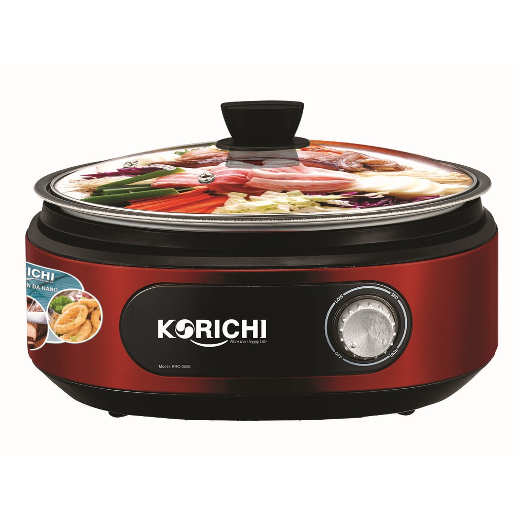 Chảo lẩu điện Korichi - KRC-3556, 5.0L, 1.800W, BH 12 tháng, nồi chảo điện đa năng Hàn Quốc