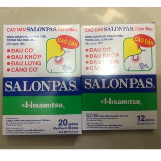 Cao dán Salonpas (đau cơ, đau khớp, đau lưng, đau vai, đau đầu, đau răng, căng cơ, mỏi cơ, bầm tím ,bong gân)