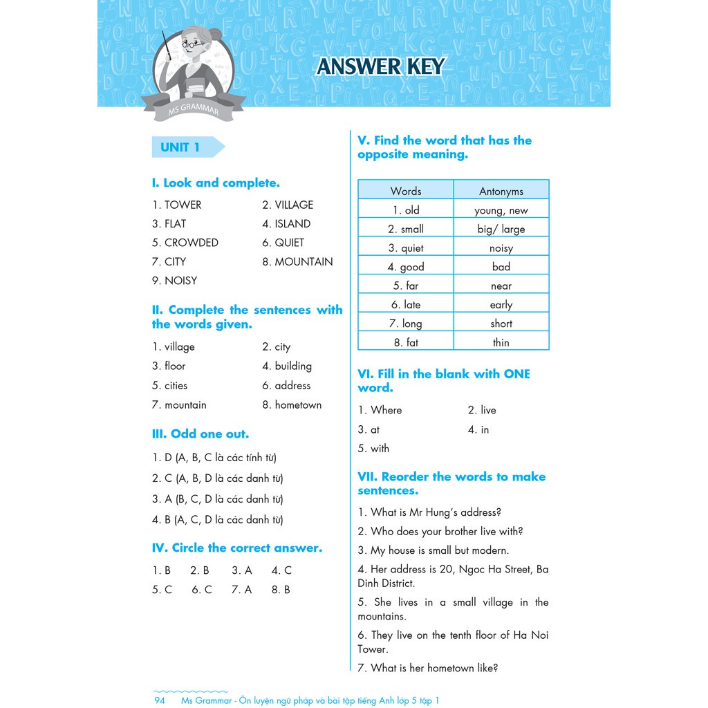 Sách Ms Grammar Ôn luyện Ngữ pháp và Bài tập tiếng Anh lớp 5 (tập 1)