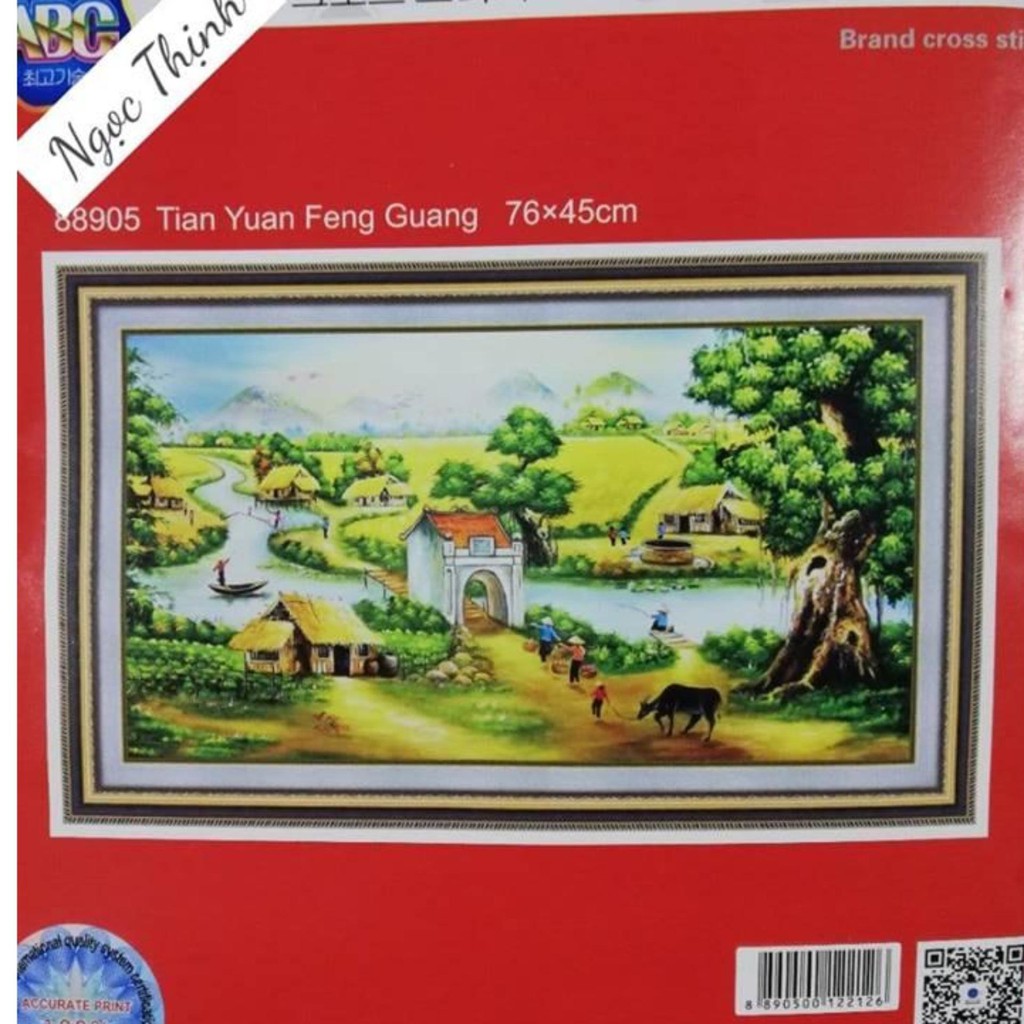 FreeShip từ 250K-Tranh thêu chữ thập phong cảnh làng quê việt nam DLH-88905 76x45cm