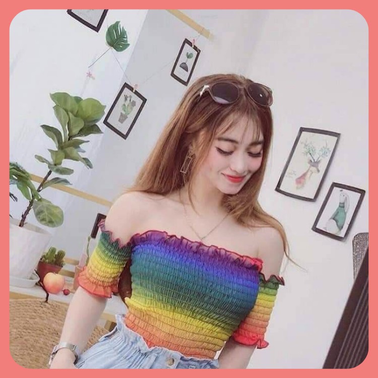 Áo Croptop Nữ Trễ Vai Cầu Vồng Nhiều Màu CT01 (hàng loại 1)