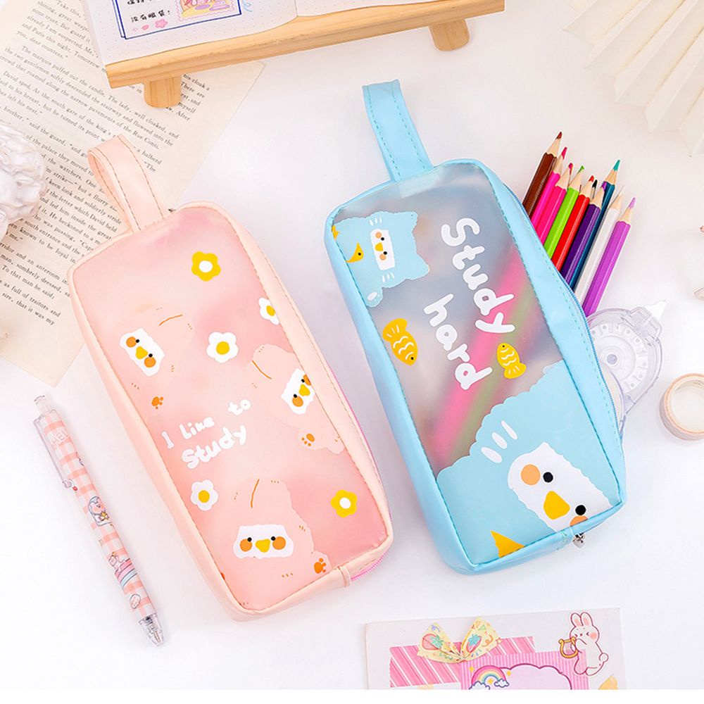 ELLSWORTH Túi đựng bút/ mỹ phẩm trong suốt chống thấm nước sức chứa lớn in họa tiết hoạt hình dễ thương nhiều màu sắc