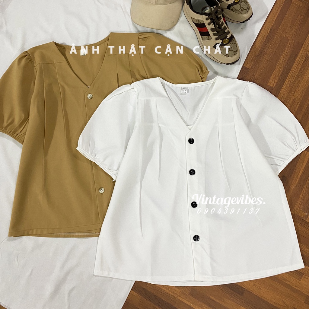 Áo sơ mi kiểu nữ, Áo sơ mi cổ kiểu xếp ly bên cộc tay thanh lịch style Ulzzang