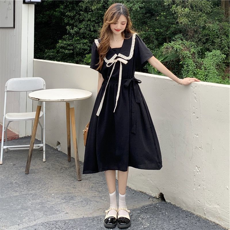 Đầm Cổ Búp Bê Cột Dây Thời Trang Mùa Hè Phong Cách Pháp Thanh Lịch