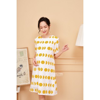Đầm bầu thiết kế baloon chấm bi đỏ vàng