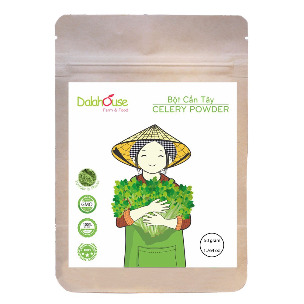 Bột Cần Tây DalaHouse Nguyên Chất 100% Gói 50g, Hỗ Trợ Giảm Cân, Giúp Da Căng Mịn, Tiêu Chuẩn Chất Lượng FDA Hoa Kỳ