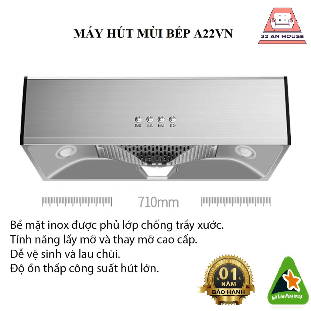 Máy hút mùi bếp GOOD-A22VN bề mặt inox sang trọng-hiệu suất cực cao (TẶNG KÈM ỐNG GIÓ)