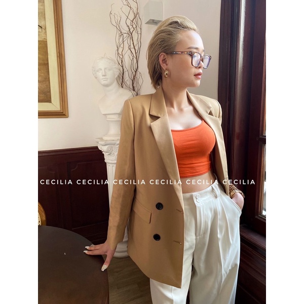 Áo blazer nữ dài tay 2 lớp CECILIA Design thiết kế AZURA (ảnh thật), khoác vest form suông có lót, đệm vai, dài qua mông | BigBuy360 - bigbuy360.vn