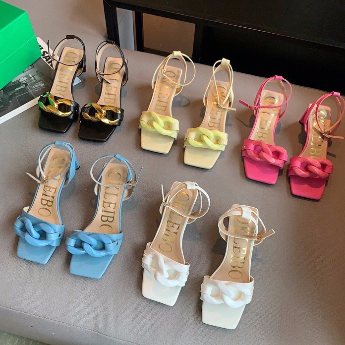 Giày cao gót sandal nhiều màu sắc phối dây xích 1.97 Inch (Size 35-40)