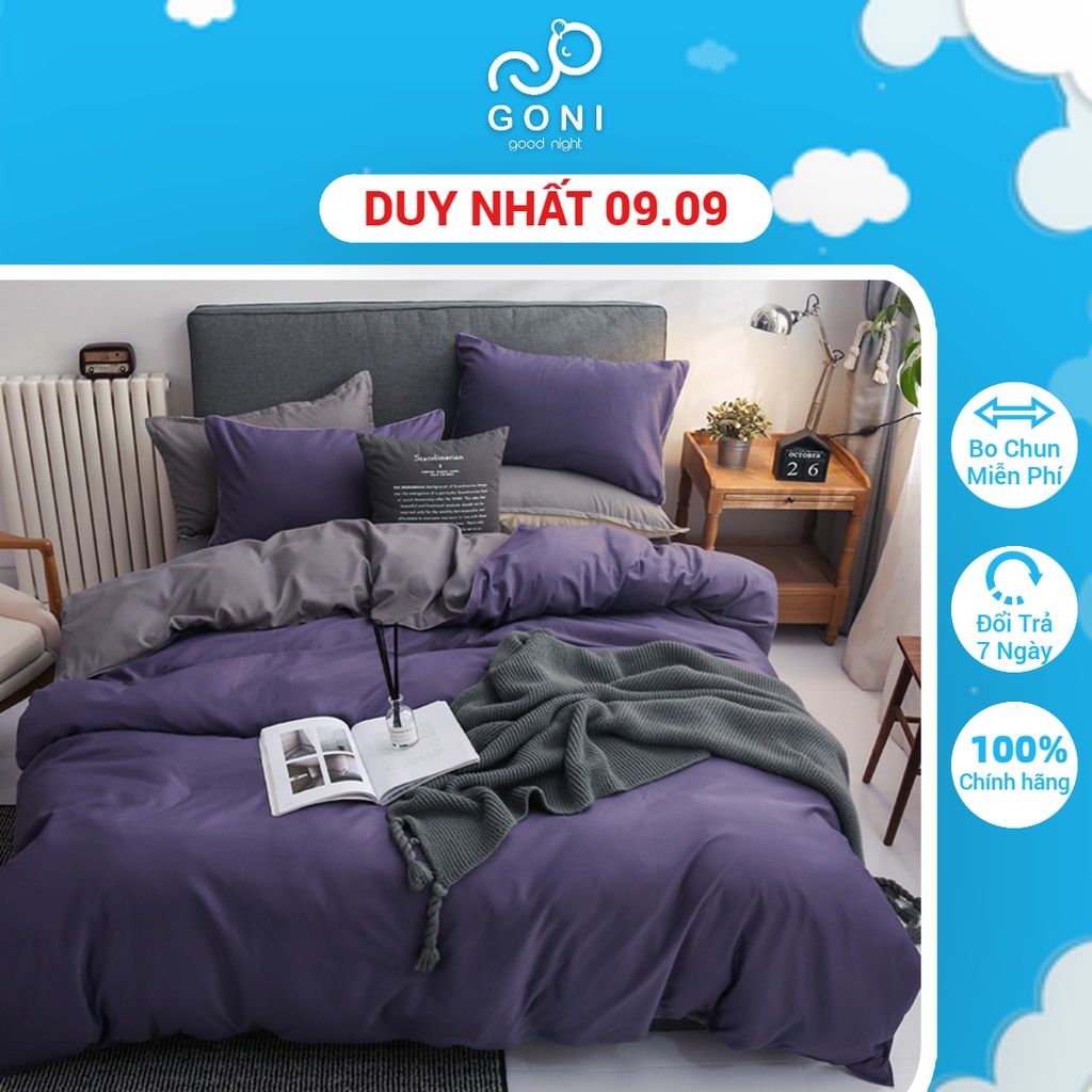 Bộ Chăn Ga Gối Cotton Tici GONI Drap Giường Phối Màu Tím Xám Đủ Kích Thước Trải Nệm Không Kèm Ruột