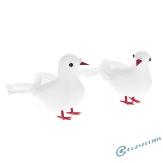 ღCM  2pcs White Foam Feather Simulation Doves Wedding Table Decor Home Craft