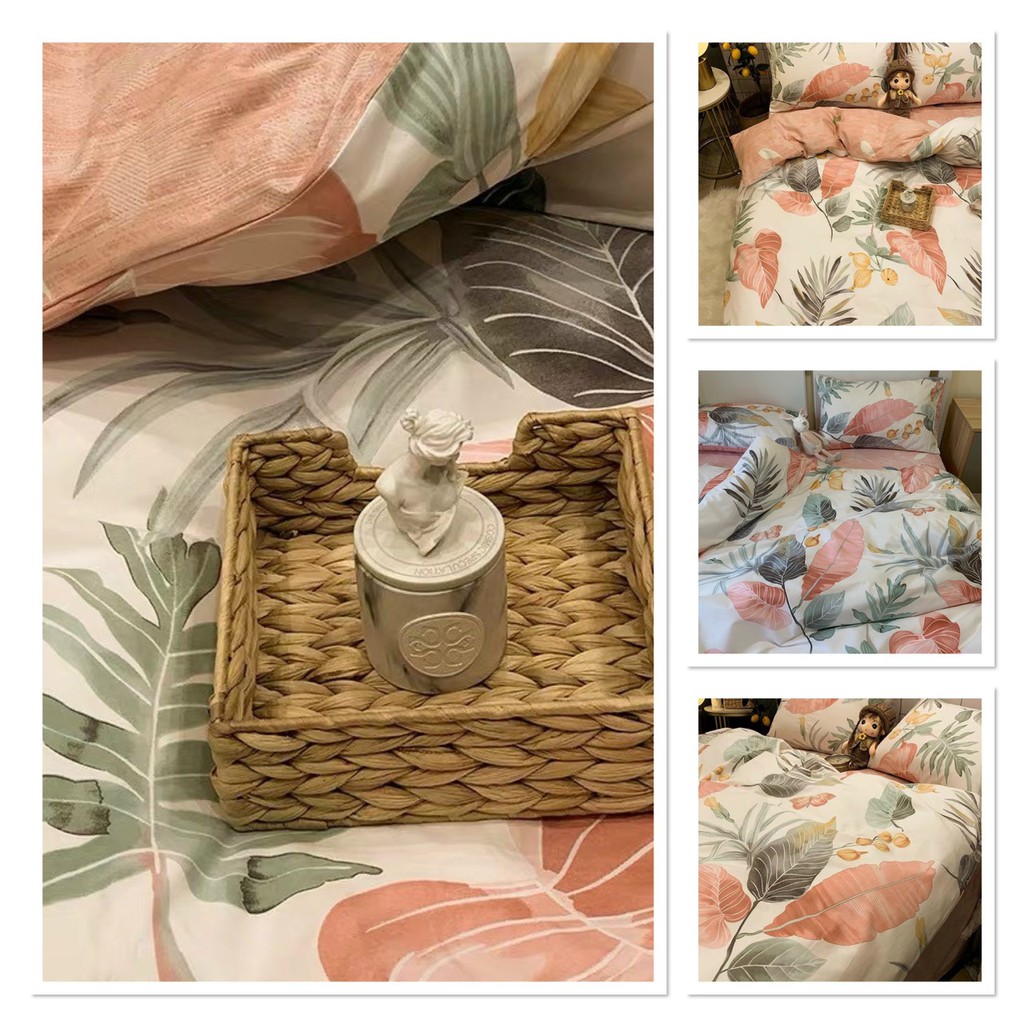 Bộ chăn ga gối Cotton Poly Các mẫu Hoa - Mẫu Cam và hoa lá nhẹ nhàng.