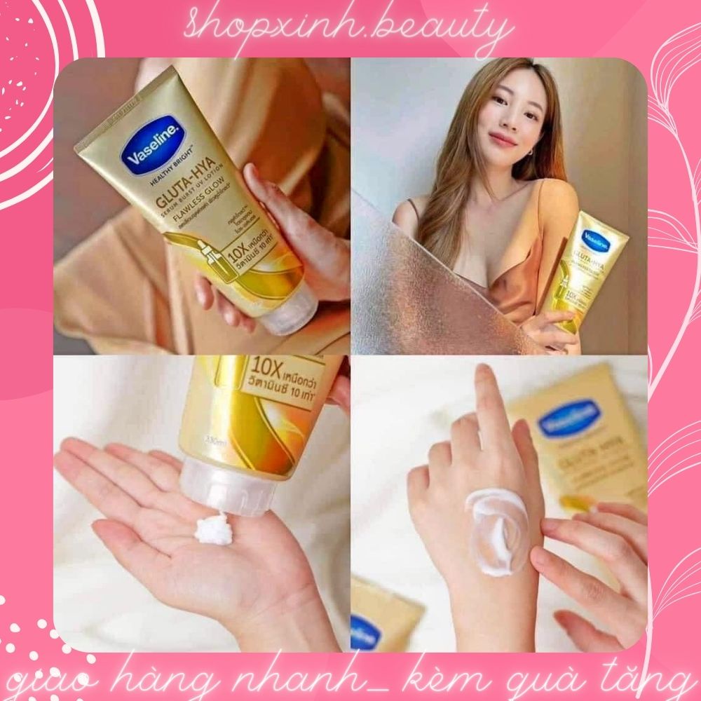 Sữa Dưỡng Thể Trắng Sáng Da, Chống Nắng Vaseline Healthy Bright Gluta HYA Serum 10x 330ml Thái Lan