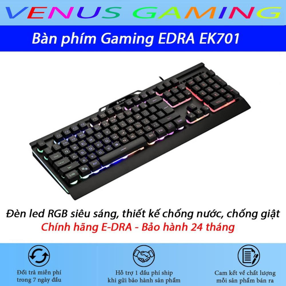 Bàn phím Gaming EDRA EK701 - Chống nước tuyệt đối - Led RGB - Màu đen - BH 24 tháng